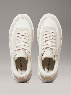 creamy white/eggshell leather platform trainers for women calvin klein jeans