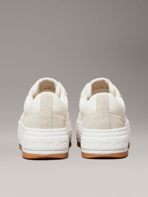 creamy white/eggshell leather platform trainers for women calvin klein jeans