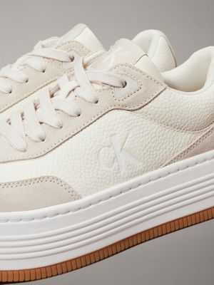 creamy white/eggshell leather platform trainers for women calvin klein jeans