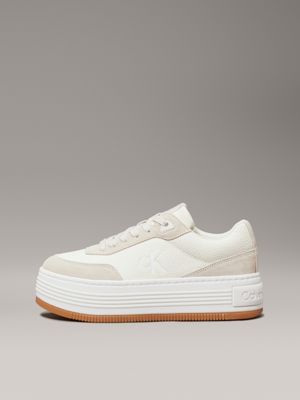 creamy white/eggshell leather platform trainers for women calvin klein jeans