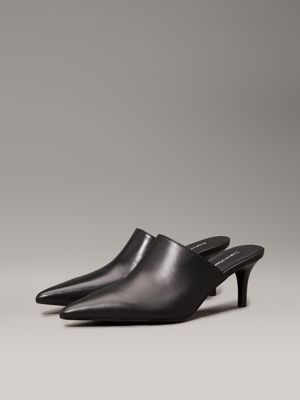 triple black leather stiletto mules for women calvin klein jeans