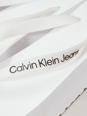 bright white/black platform flip flops for women calvin klein jeans