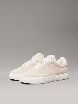 whisper pink/creamy white suede trainers for women calvin klein jeans