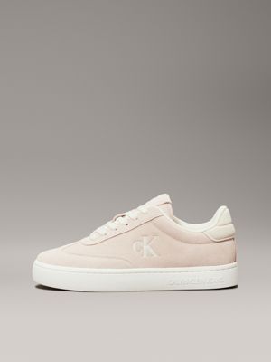 whisper pink/creamy white suede trainers for women calvin klein jeans