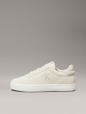 creamy white/eggshell suede trainers for women calvin klein jeans