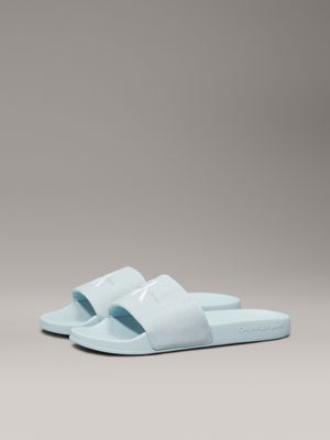 triple cloud blue canvas logo sliders for women calvin klein jeans