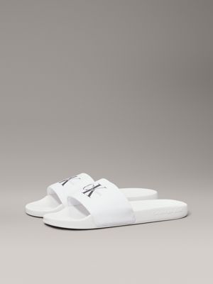 bright white/black canvas sliders met logo voor dames - calvin klein jeans