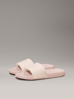 triple whisper pink canvas logo sliders for women calvin klein jeans