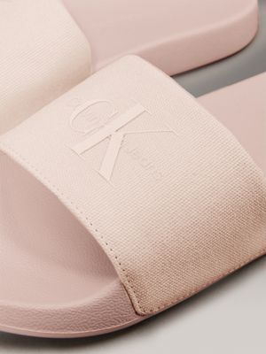 triple whisper pink canvas logo sliders for women calvin klein jeans