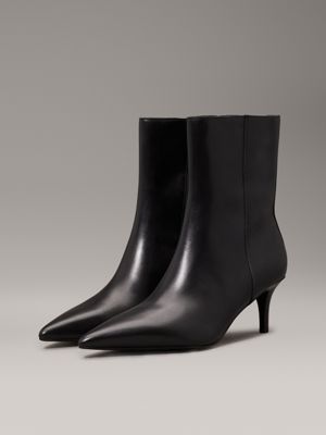 triple black leather stiletto kitten heeled boots for women calvin klein jeans