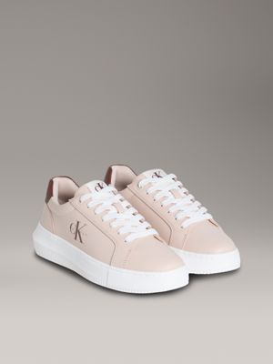 whisper pink/cappuccino leather trainers for women 