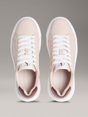 whisper pink/cappuccino leather trainers for women 
