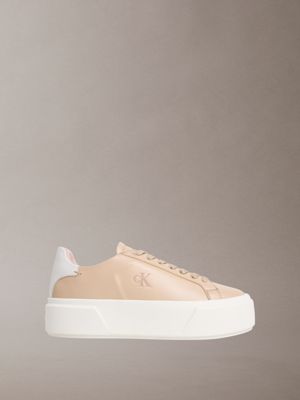 beige sienna - leather logo platform trainers for women calvin klein