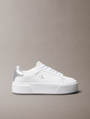 white sienna - leather logo platform trainers for women calvin klein