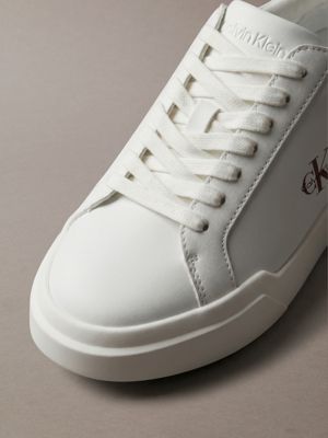 bright white/rhubarb leather durable traction chunky trainers for women calvin klein