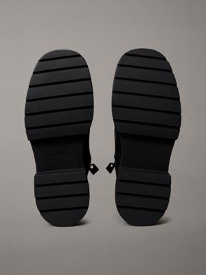 ck black leather chunky heeled lace-up boots for women 