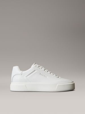 white premier - leather signature trainers for women calvin klein
